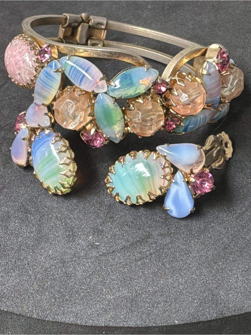 Vintage Juliana Pastel Opal Glass Clamper & Clip-On Earrings  Iridescent Set